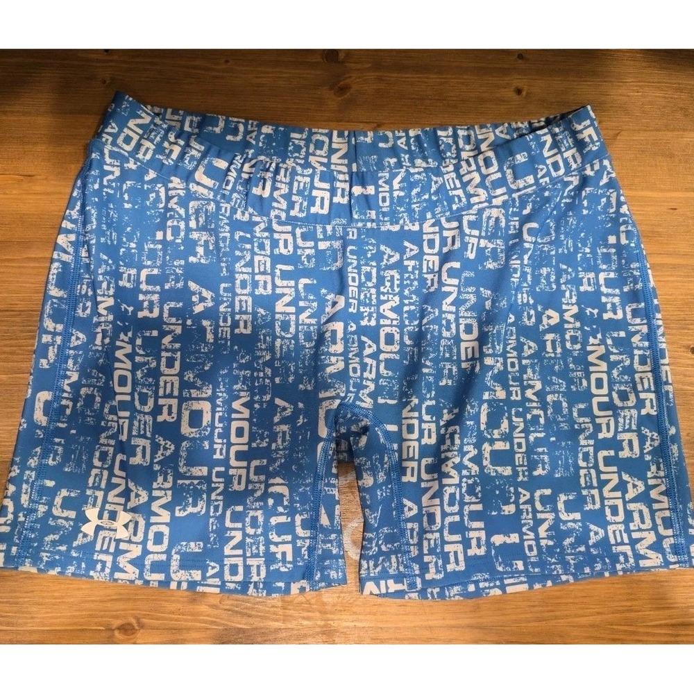 Under Armour Heatgear Blue‎ White Womens XL Shorts Gym EXCELLENT